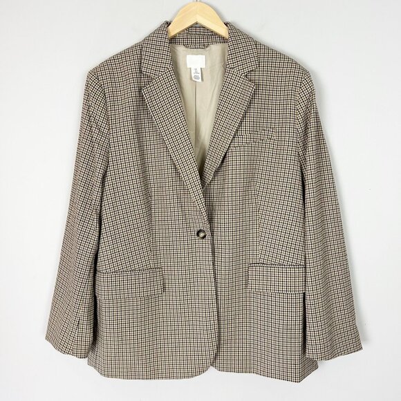 H&M Black & Brown Plaid Relaxed Blazer Jacket Career Fall Classic Size Large Wom - Picture 2 of 4